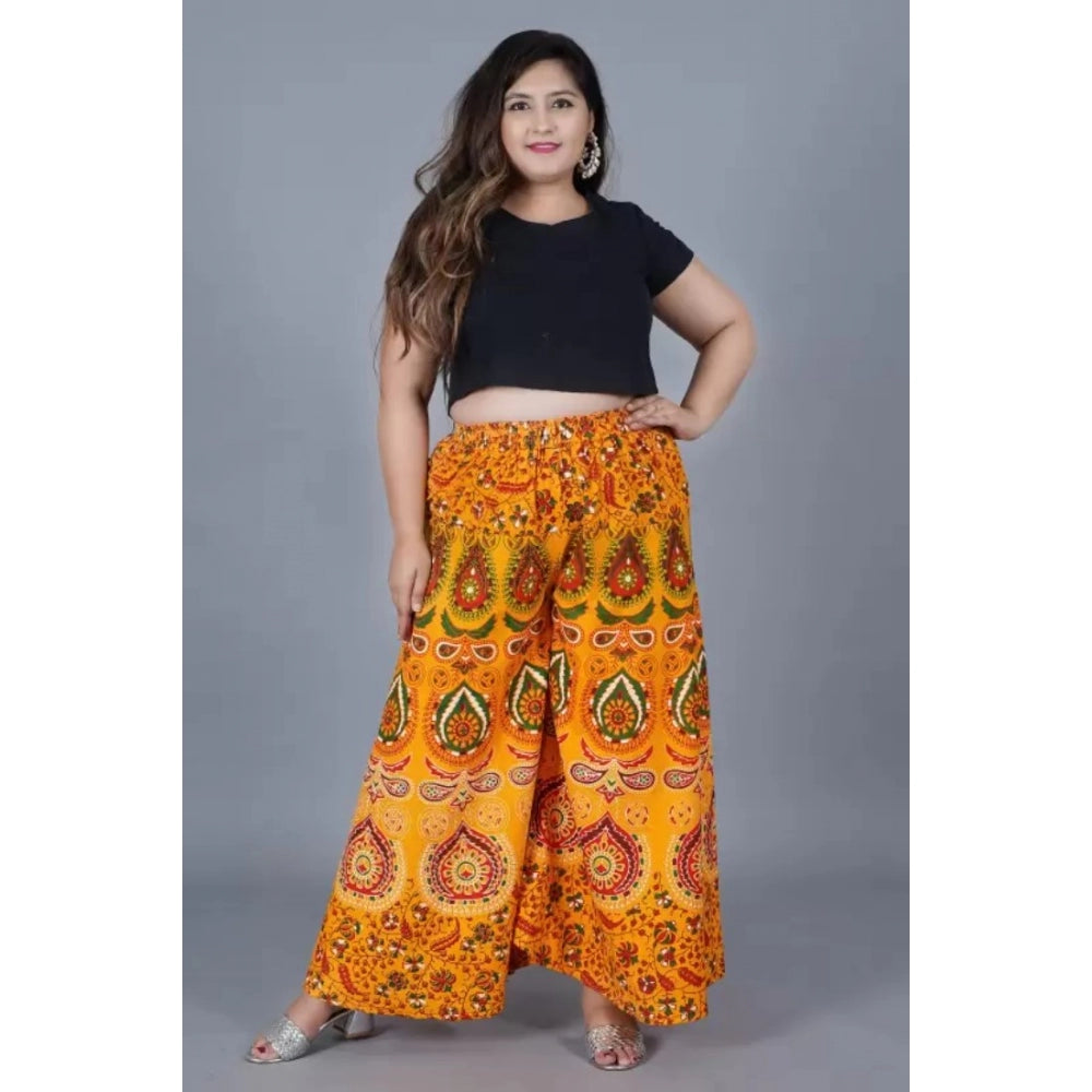 Generic Women's Cotton Jaipur Printed Elastic Palazzo Pant (Yellow, Free Size)