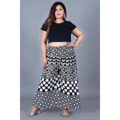 Generic Women's Cotton Printed Elastic Palazzo Pant (Black, Free Size)