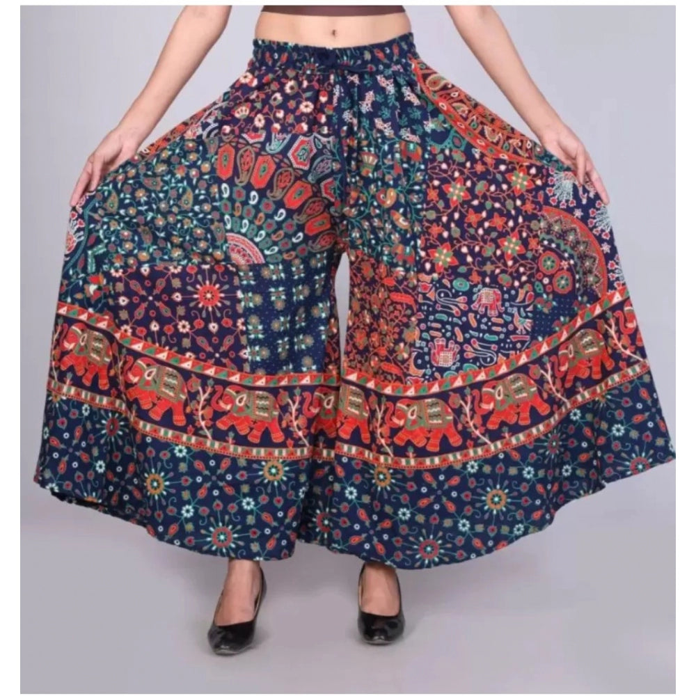 Generic Women's Cotton Jaipur Printed Elastic Palazzo Pant (Blue, Free Size)