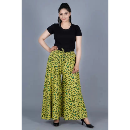 Generic Women's Cotton Printed Elastic Palazzo Pant (Green, Free Size)