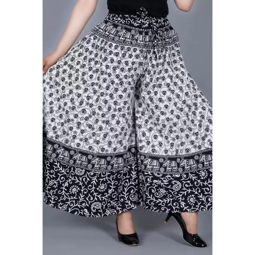 Generic Women's Cotton Jaipur Printed Elastic Palazzo Pant (Black, Free Size)