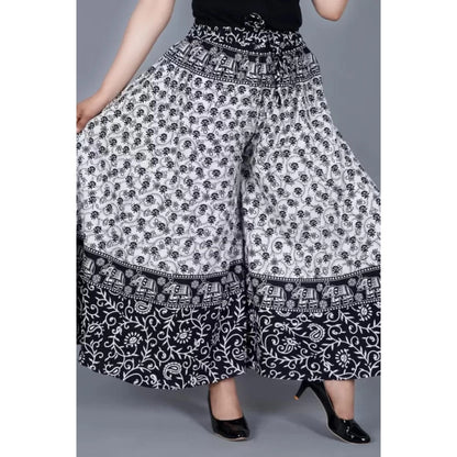 Generic Women's Cotton Jaipur Printed Elastic Palazzo Pant (Black, Free Size)