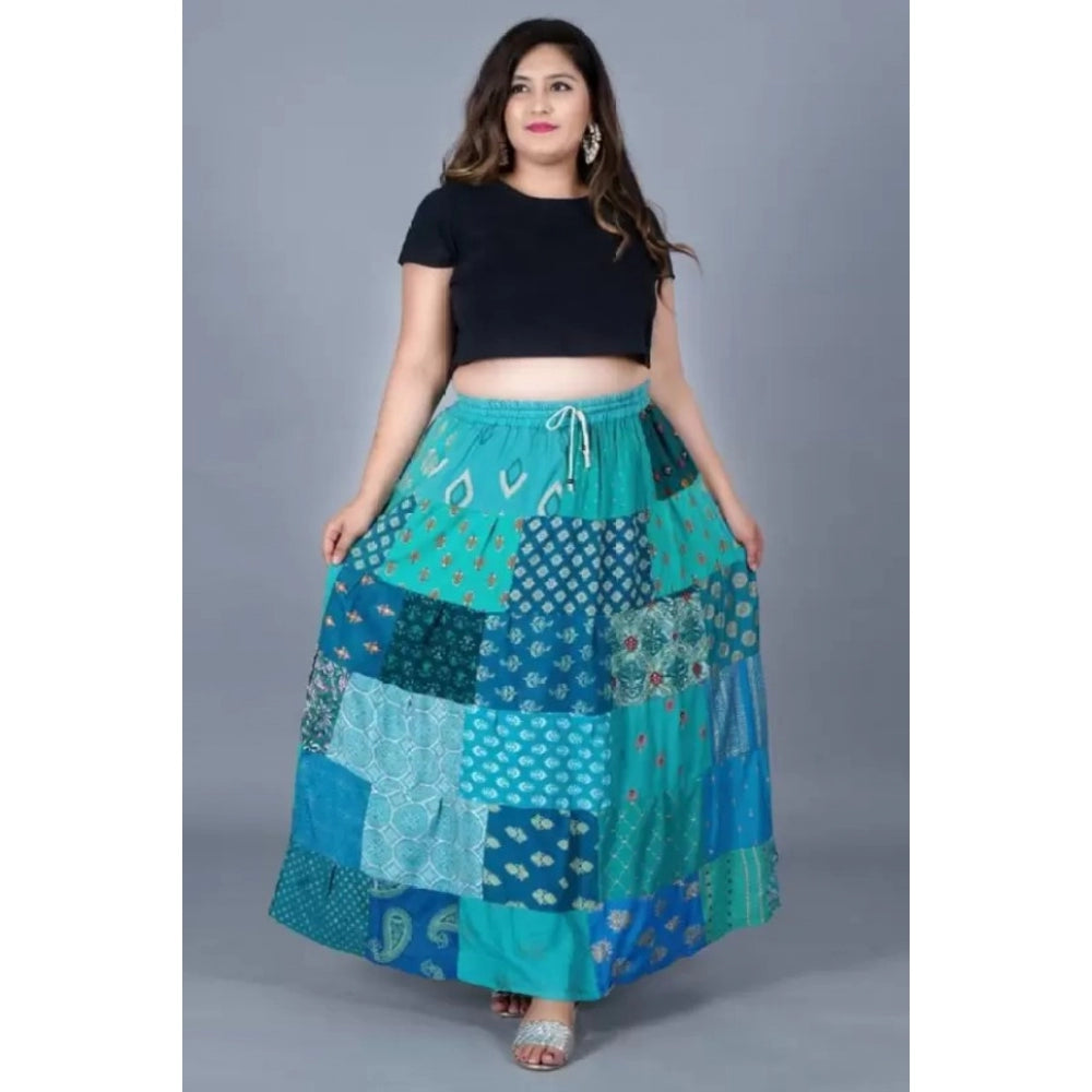 Generic Women's Rayon Printed Elastic Skirt (Multicolor, Free Size)