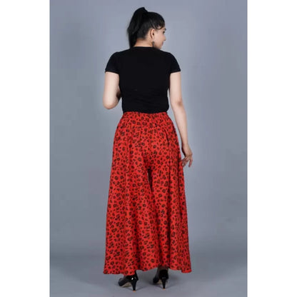 Generic Women's Cotton Printed Elastic Palazzo Pant (Red, Free Size)