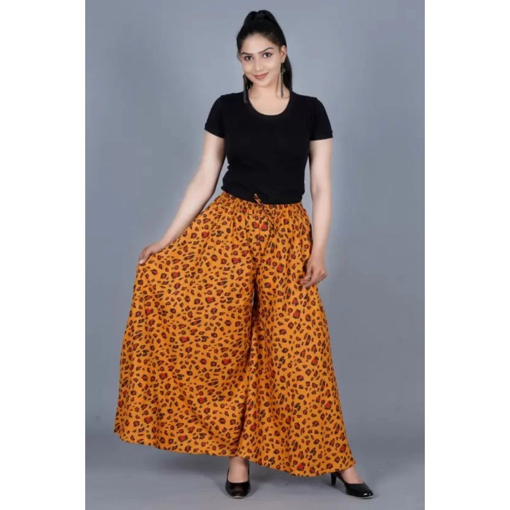 Generic Women's Cotton Printed Elastic Palazzo Pant (Orange, Free Size)