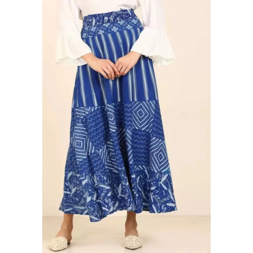 Generic Women's Cotton Printed Wrap Around Maxi Skirt (Blue, Free Size)