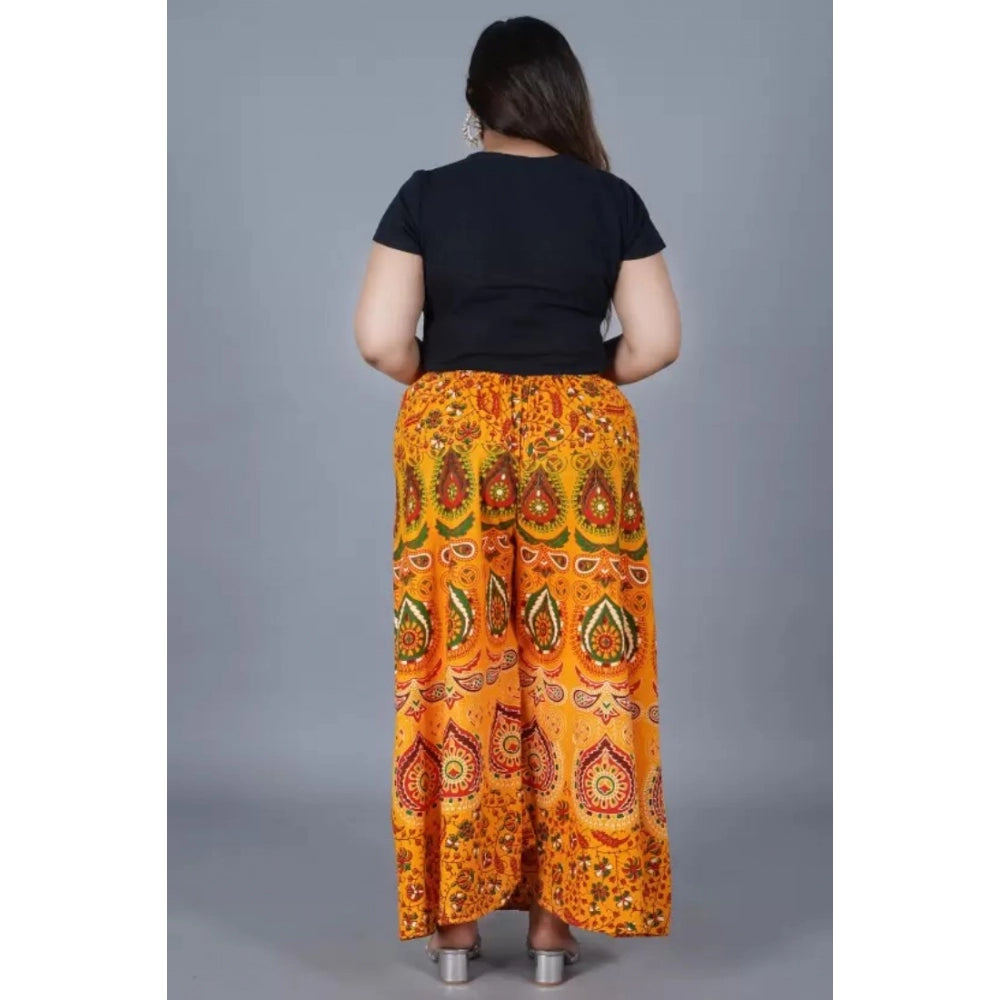 Generic Women's Cotton Jaipur Printed Elastic Palazzo Pant (Yellow, Free Size)