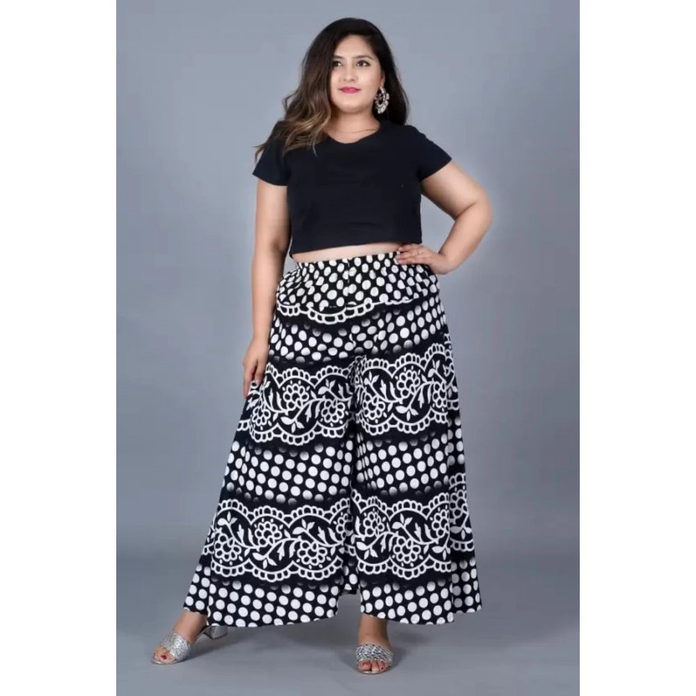 Generic Women's Cotton Printed Elastic Palazzo Pant (Black, Free Size)