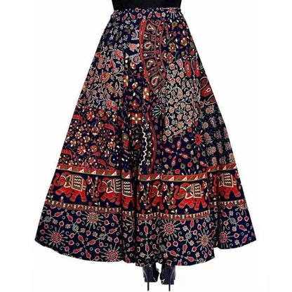 Generic Women's Cotton Jaipur Printed Elastic Skirt (Blue, Free Size)