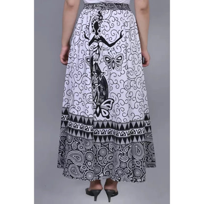 Generic Women's Cotton Printed Wrap Around Maxi Skirt (Black, Free Size)