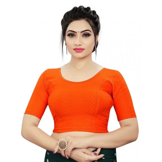 Cotton Lycra Blend Solid Non Padded Readymade Blouse (Orange, Size: Free Size)