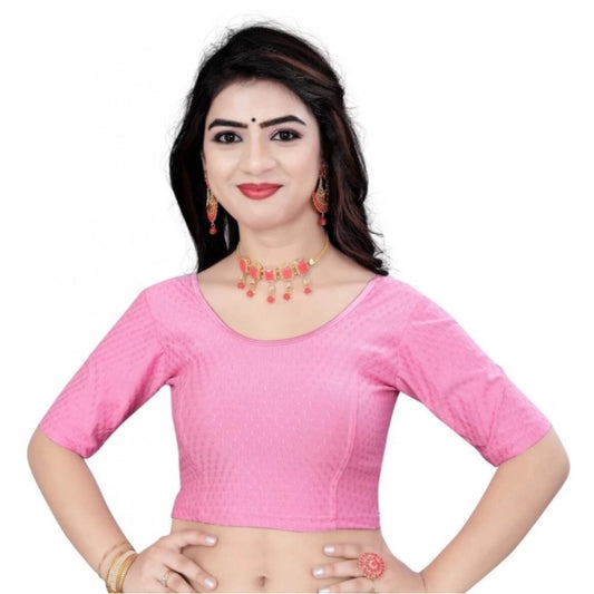 Cotton Lycra Blend Solid Non Padded Readymade Blouse (Pink, Size: Free Size)