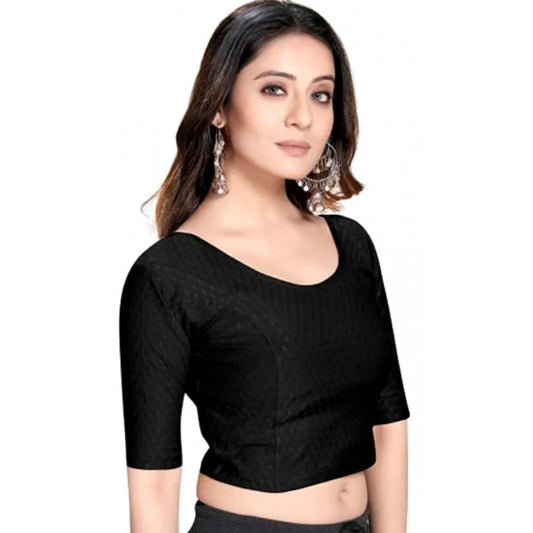 Cotton Lycra Blend Solid Non Padded Readymade Blouse (Black, Size: Free Size)