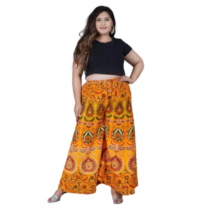 Generic Women's Cotton Jaipur Printed Elastic Palazzo Pant (Yellow, Free Size)