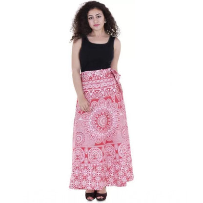 Generic Women's Cotton Printed Wrap Around Maxi Skirt (Red, Free Size)