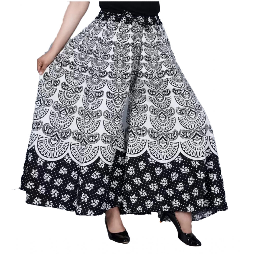 Generic Women's Cotton Jaipur Printed Elastic Palazzo Pant (Black, Free Size)