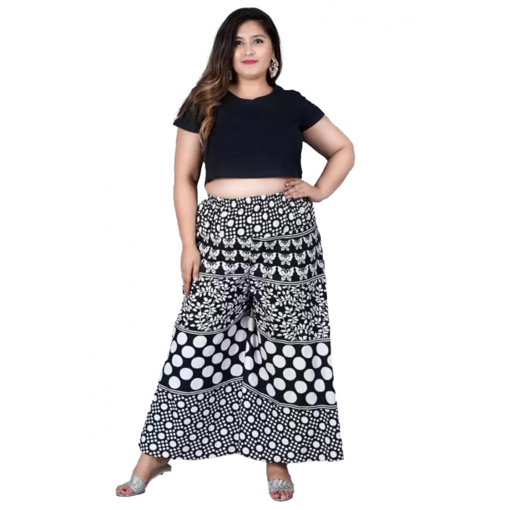 Generic Women's Cotton Printed Elastic Palazzo Pant (Black, Free Size)