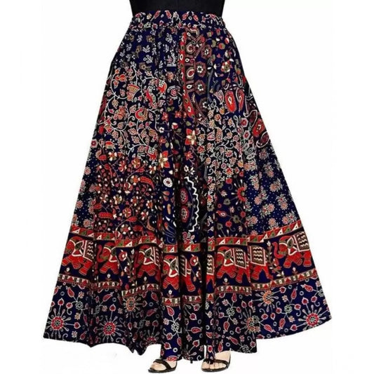 Generic Women's Cotton Jaipur Printed Elastic Skirt (Blue, Free Size)