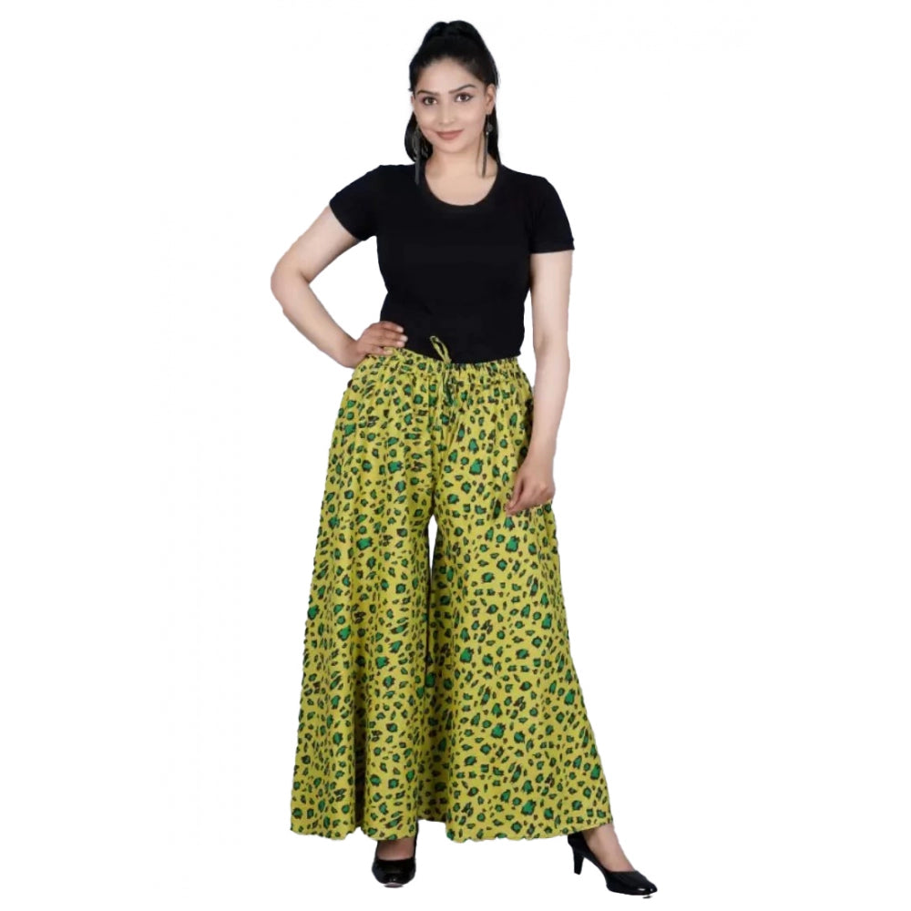 Generic Women's Cotton Printed Elastic Palazzo Pant (Green, Free Size)