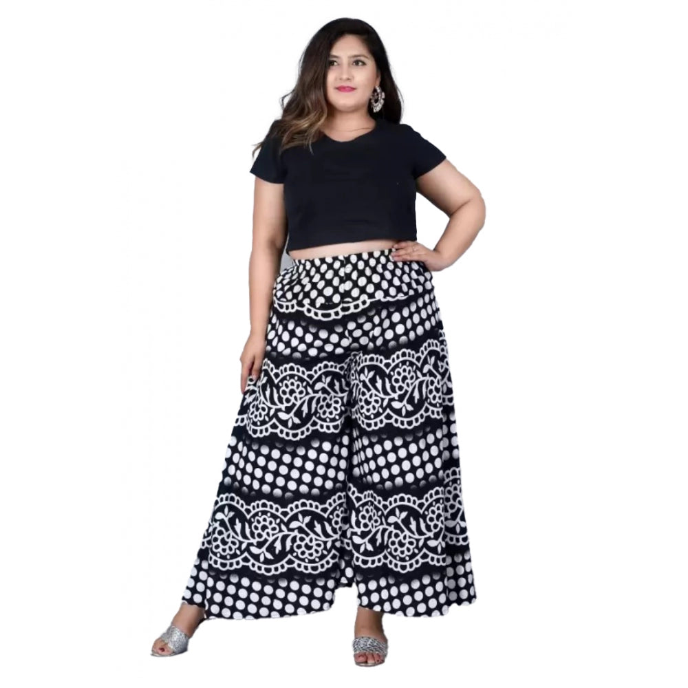 Generic Women's Cotton Printed Elastic Palazzo Pant (Black, Free Size)