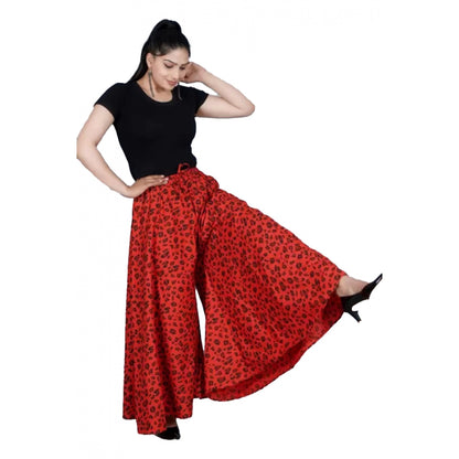 Generic Women's Cotton Printed Elastic Palazzo Pant (Red, Free Size)