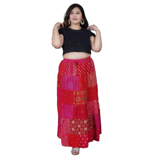 Generic Women's Rayon Printed Elastic Skirt (Multicolor, Free Size)