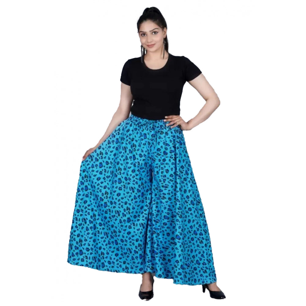 Generic Women's Cotton Printed Elastic Palazzo Pant (Light Blue, Free Size)