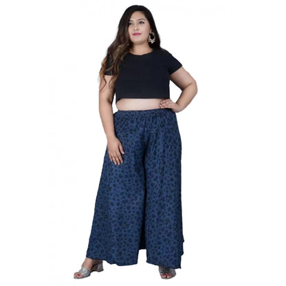 Generic Women's Cotton Printed Elastic Palazzo Pant (Blue, Free Size)