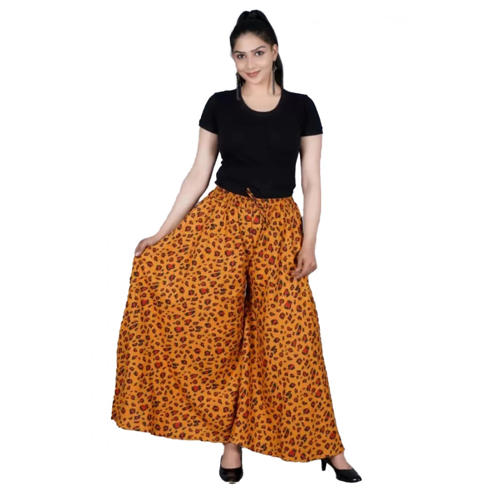 Generic Women's Cotton Printed Elastic Palazzo Pant (Orange, Free Size)