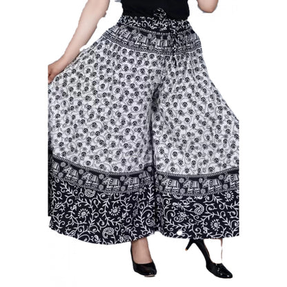 Generic Women's Cotton Jaipur Printed Elastic Palazzo Pant (Black, Free Size)