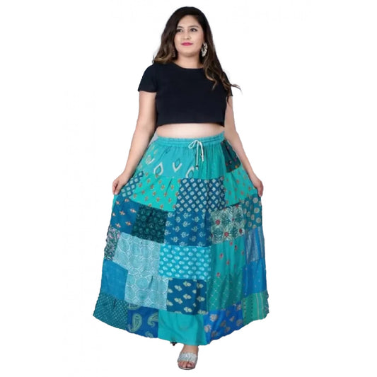 Generic Women's Rayon Printed Elastic Skirt (Multicolor, Free Size)