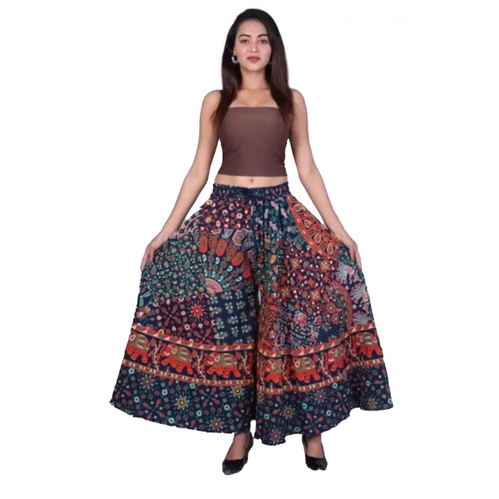 Generic Women's Cotton Jaipur Printed Elastic Palazzo Pant (Blue, Free Size)