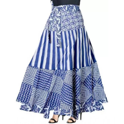 Generic Women's Cotton Printed Wrap Around Maxi Skirt (Blue, Free Size)