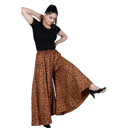 Generic Women's Cotton Printed Elastic Palazzo Pant (Brown, Free Size)