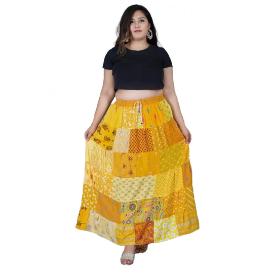 Generic Women's Rayon Printed Elastic Skirt (Multicolor, Free Size)