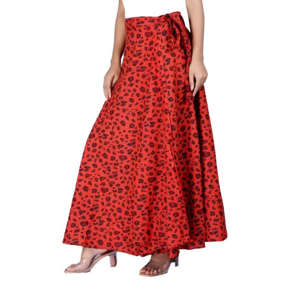 Generic Women's Cotton Printed Wrap Around Maxi Skirt (Red, Free Size)