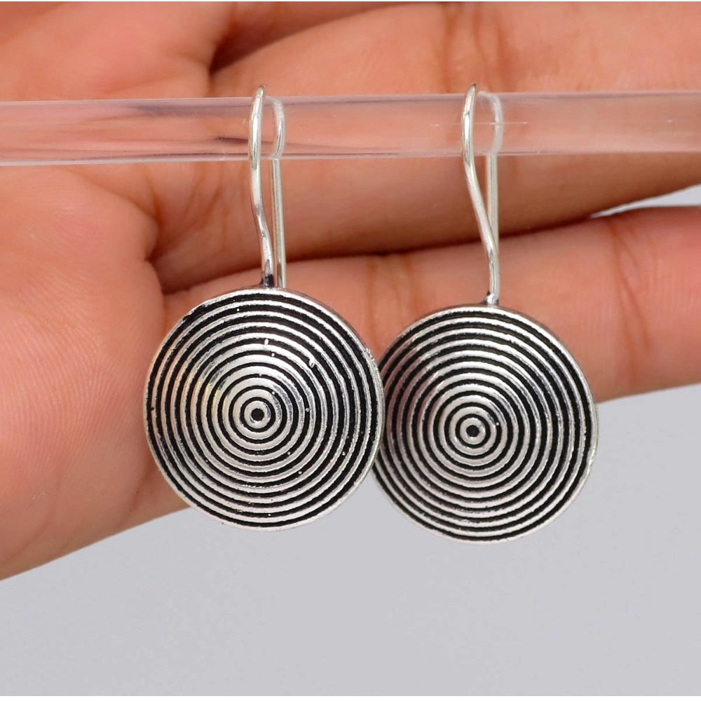 Generic Women's Jalebi Design Silver Tone Oxidised Stud Brass Earrings