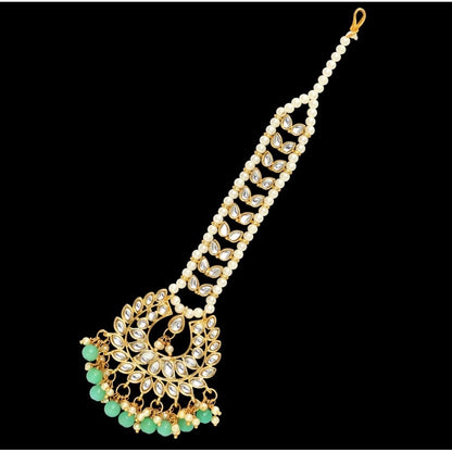 Generic Women's Green Color Imitation Pearl &amp; Kundan Maang Tikka