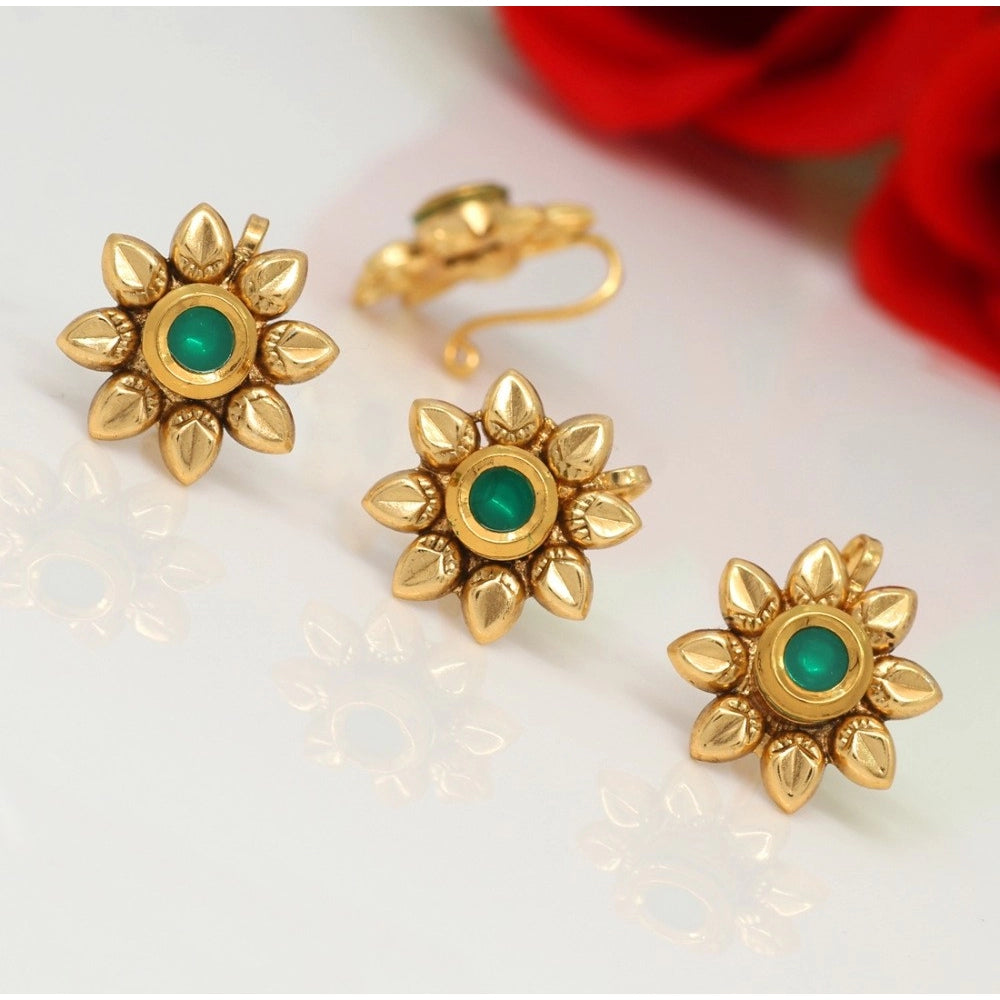 Generic Women's Green Color Kundan Nose Pin Combo Of 4 Pieces