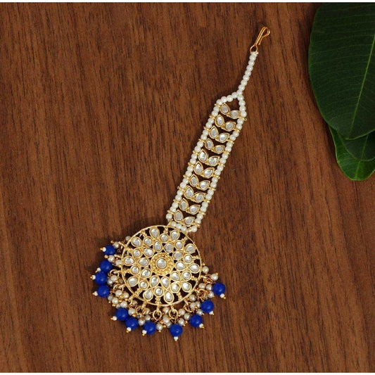 Blue Color Kundan Maang Tikka