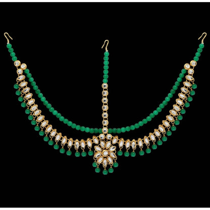 Generic Women's Green Color Imitation Pearl &amp; Kundan Work Matha Patti