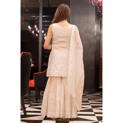 White Embroidered Cotton Kurti Set