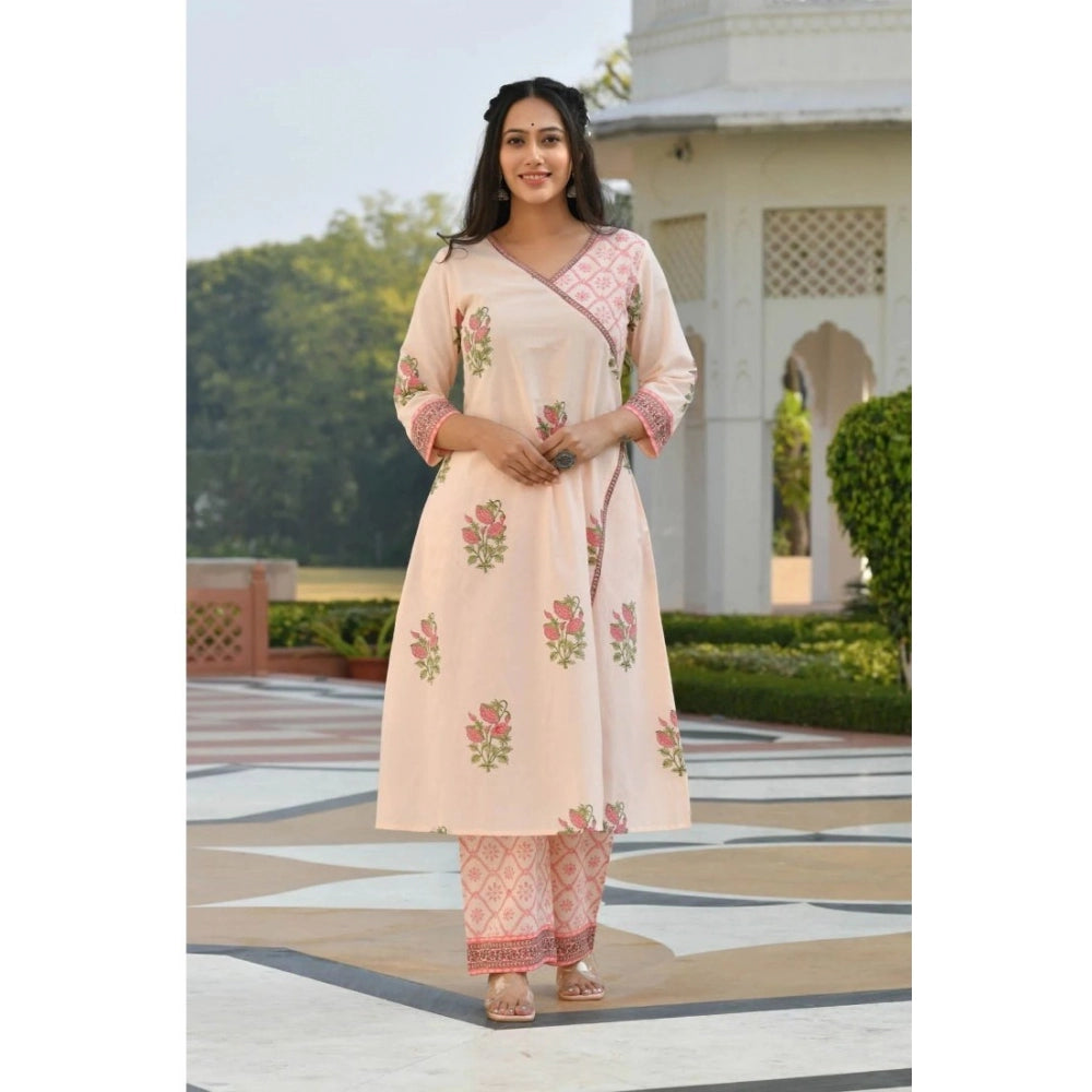 Pink Floral Print Cotton Kurti for Women