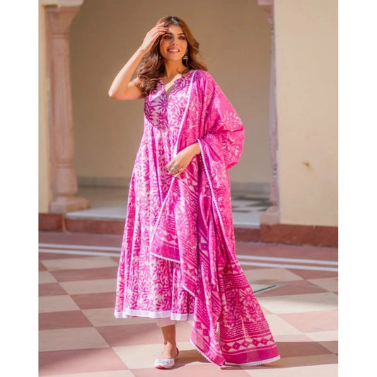 Pink Sleeveless Printed Cotton Kurti Set for Women