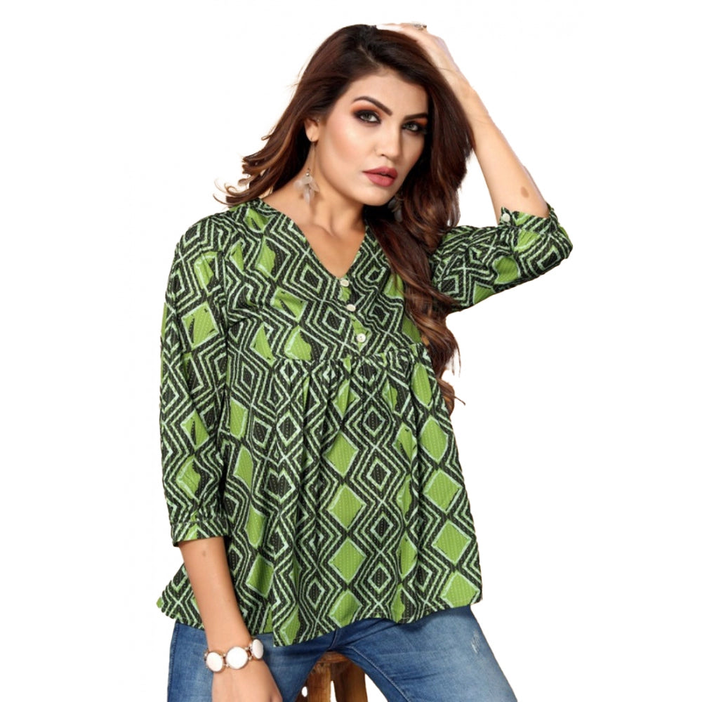 Casual 3/4th Sleeve Printed Crepe Top (Dark Green)