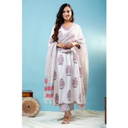 Off-White Floral Cotton Kurti for Women