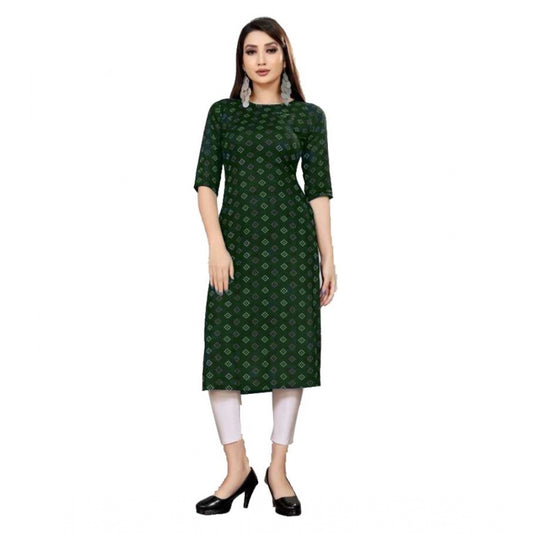 Casual 3/4th Sleeve Printed Cotton Blend Kurti (Green)