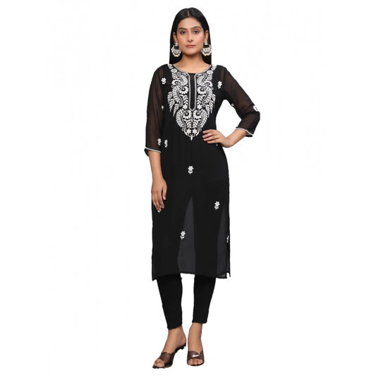 Black Embroidered Georgette Kurti for Women