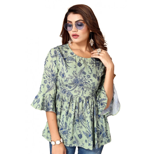 Casual 3/4th Sleeve Printed Crepe Top (Green)