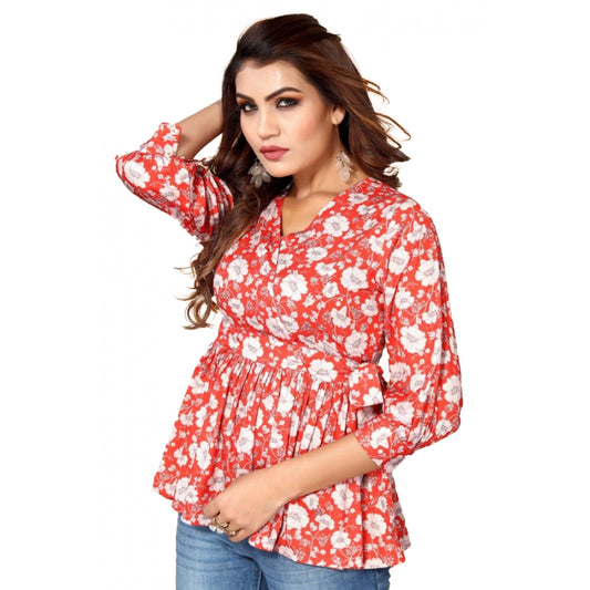 Casual 3/4th Sleeve Printed Crepe Top (Pink)